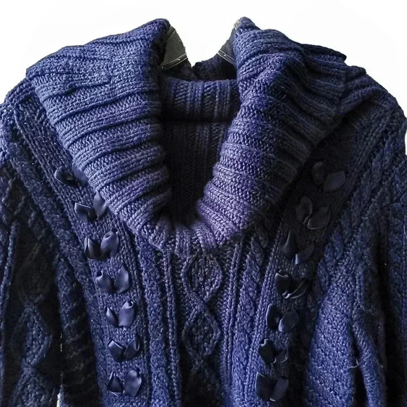 Ralph Lauren Denim & Supply Sweater Women L Navy Cable Knit Cowl - Picture 4 of 10